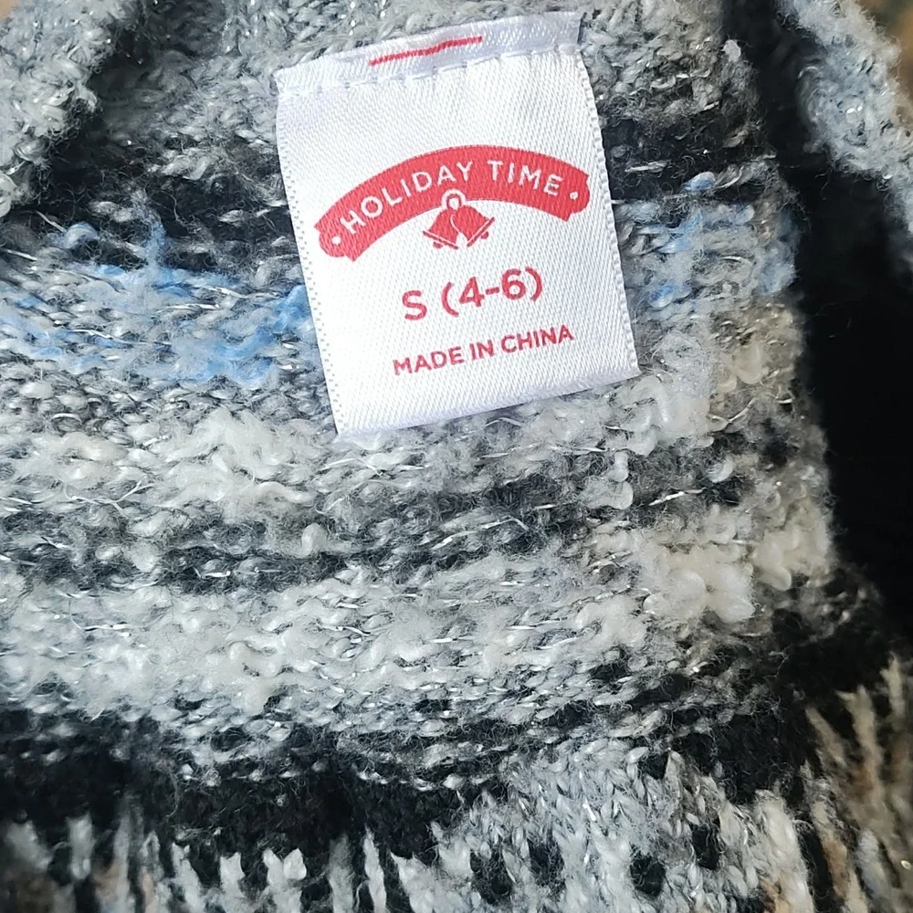 Holiday winter penguin sweater metallic blue knitted size small - Picture 8 of 10